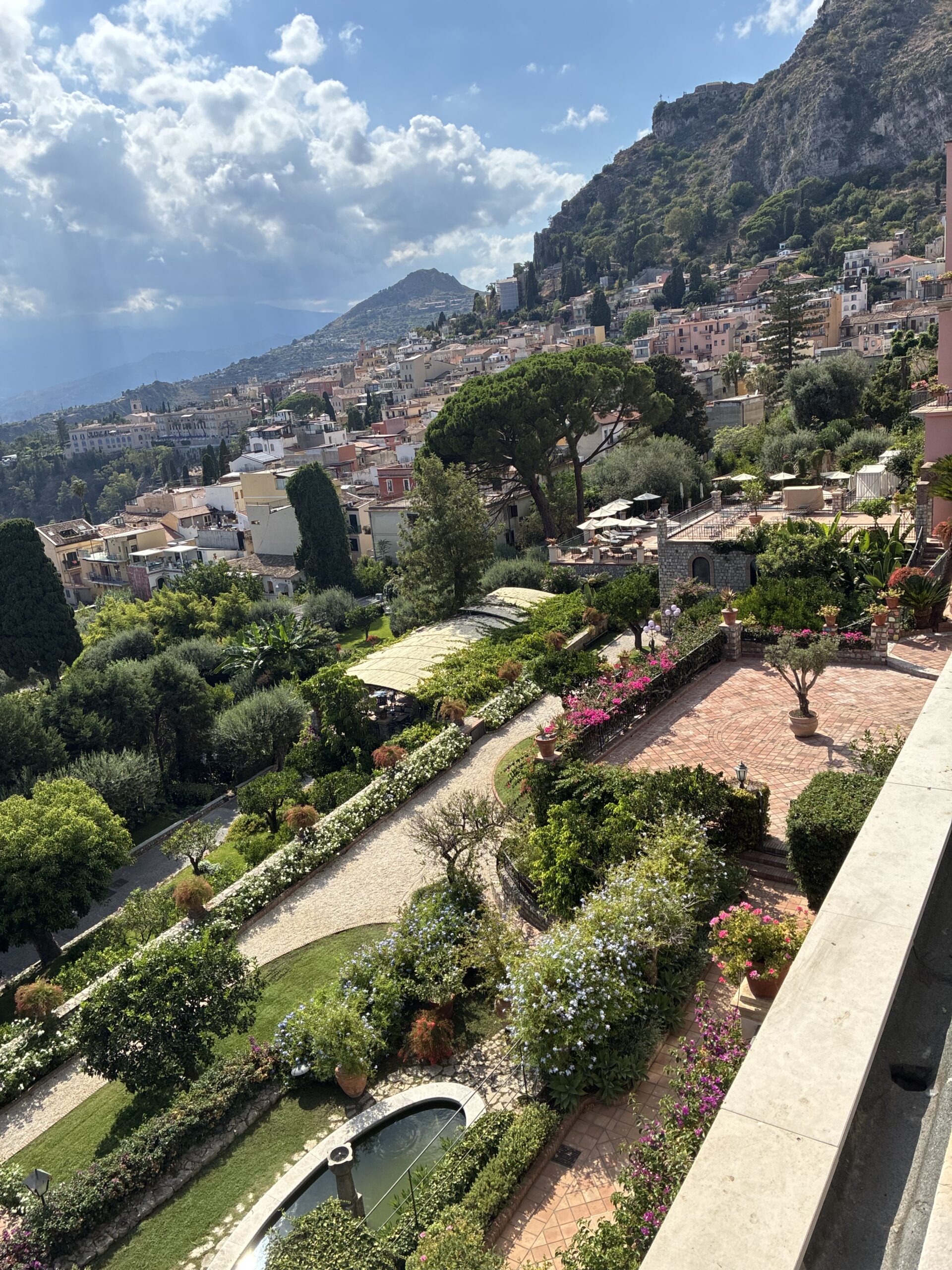 Terraced gardens and the old town of Taormina, Sicily